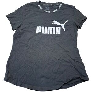 Puma Kids Black Graphic Logo Short Sleeve T-Shirt Size XL Branded Collar